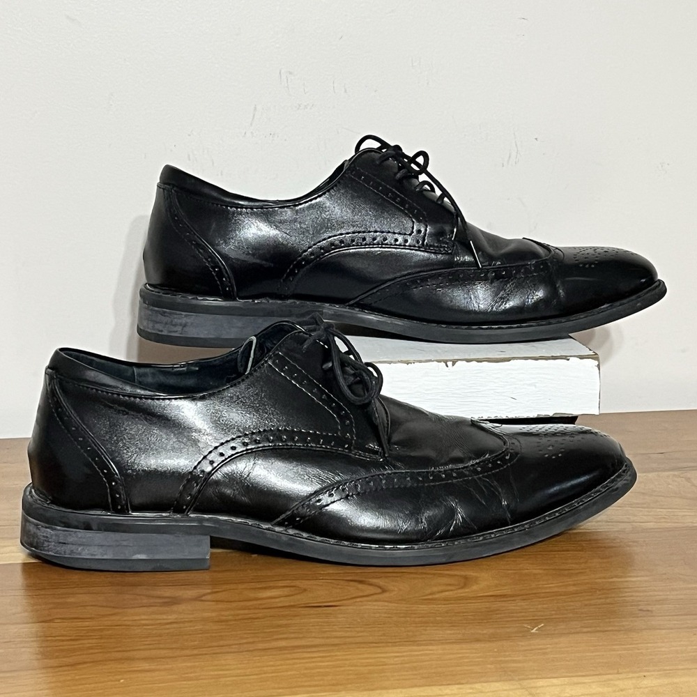 Joseph Abound Men's Black Leather Wingtip Lace-Up‎ Oxford Dress Shoes Size 10.5D